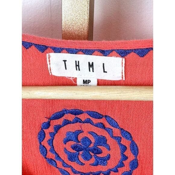 THML Red and Blue Sleeveless Boho Flowy Embroidered Tank Sz Med Petite EUC - Picture 3 of 7